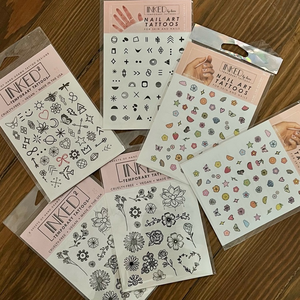 NEW INKED 2 Temporary Tattoos Body & Nails 6 Packs 12 Sheets